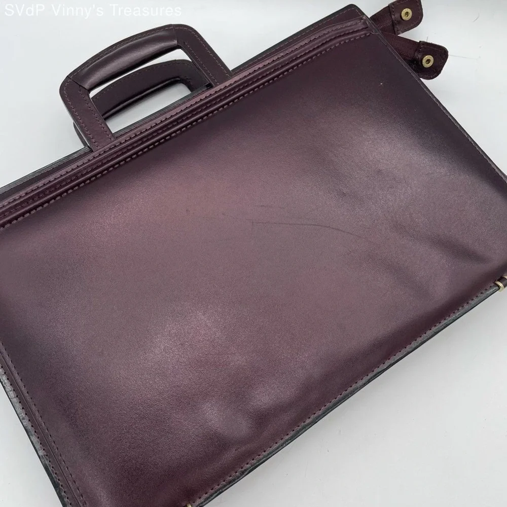 VTG Heritage Top Grain Leather Portfolio Briefcase Attache Case Burgundy w/Strap